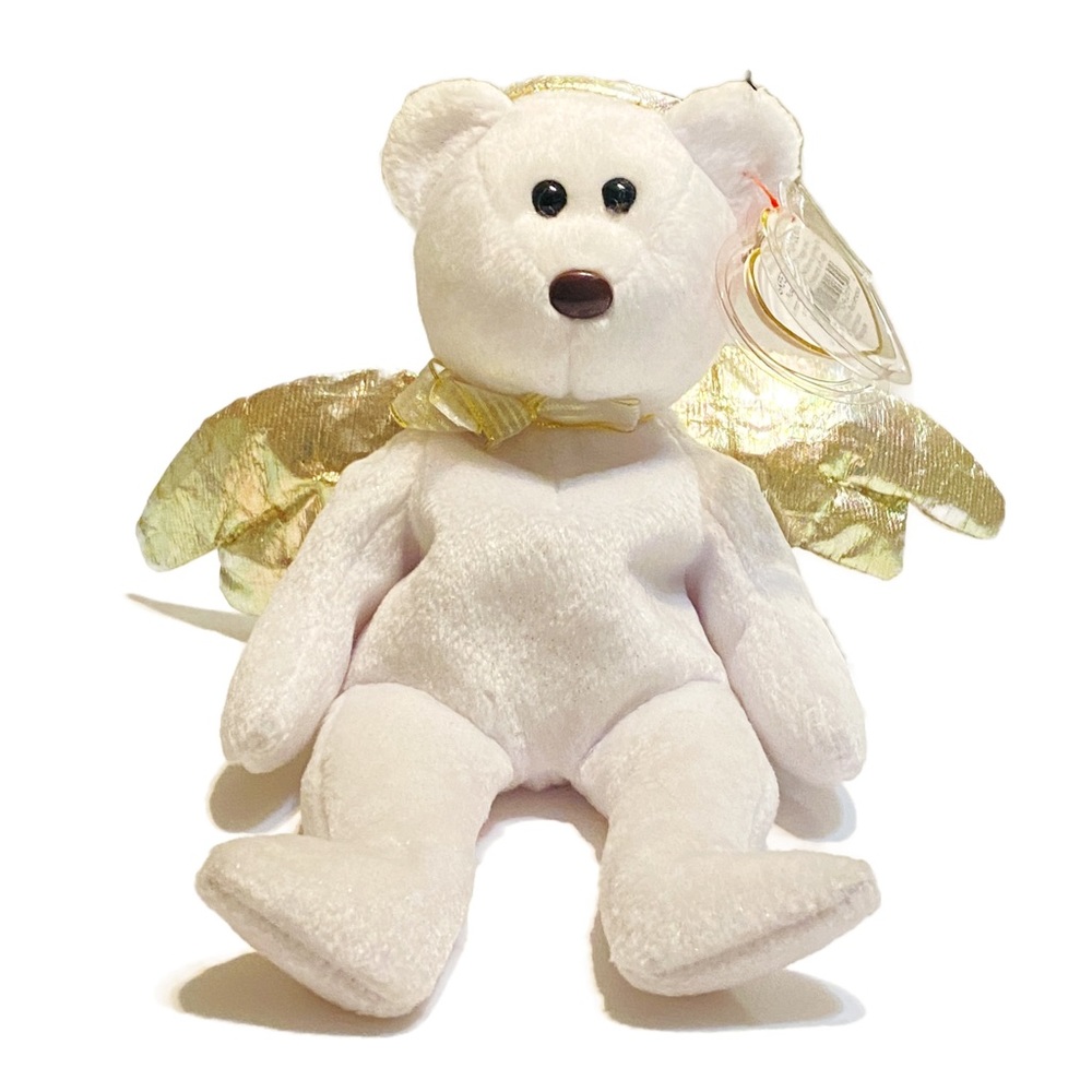 Halo II Beanie Baby White Bear with Gold Wings and Halo Tag Attached wit…